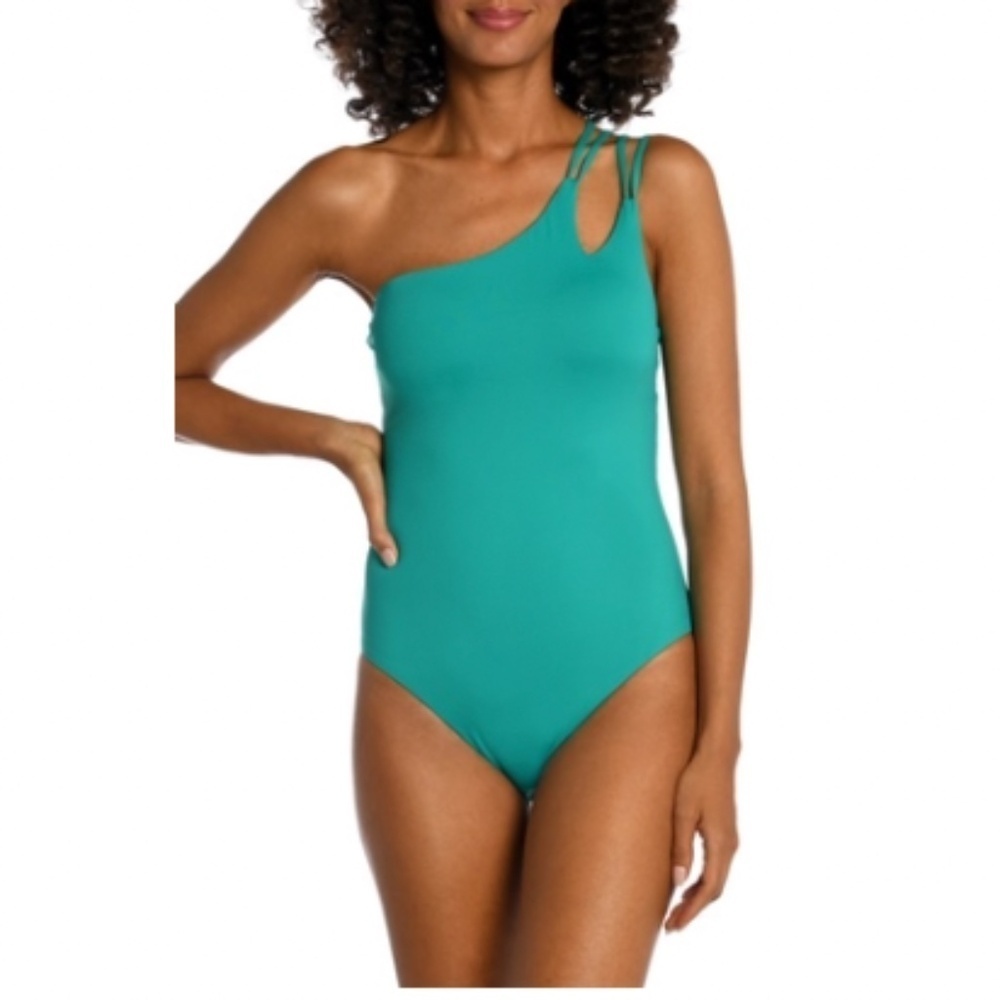 La Blanca Strappy One-Shoulder One-Piece Swimsuit, Emerald Green, Size 12 NWT